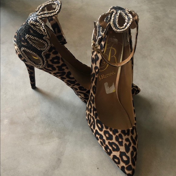 J.Renee Shoes - J.Renee leopard print and gold chain high heels